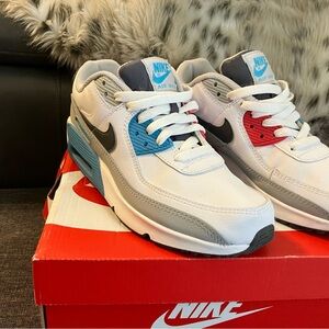 Nike Air Max White Sneakers with Blue and Red Accents